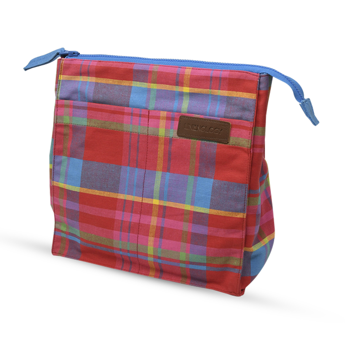 Wash Bag Tall - Manic Madras - Red