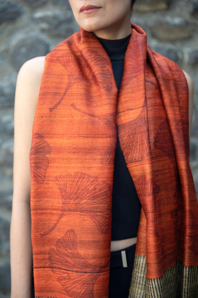 'Ginkgo Leaf' Peace Silk Scarf