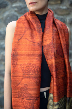 
                
                    Load image into Gallery viewer, &amp;#39;Ginkgo Leaf&amp;#39; Peace Silk Scarf
                
            