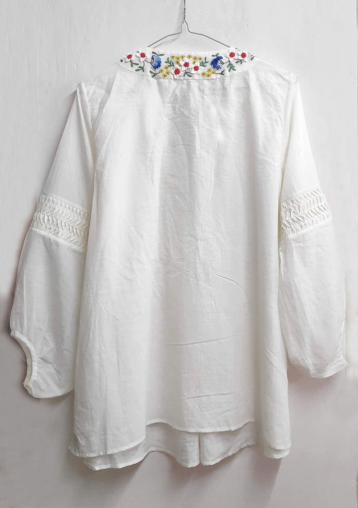 
                
                    Load image into Gallery viewer, Patty Flared Tunic - hand embroidered on handwoven muslin
                
            