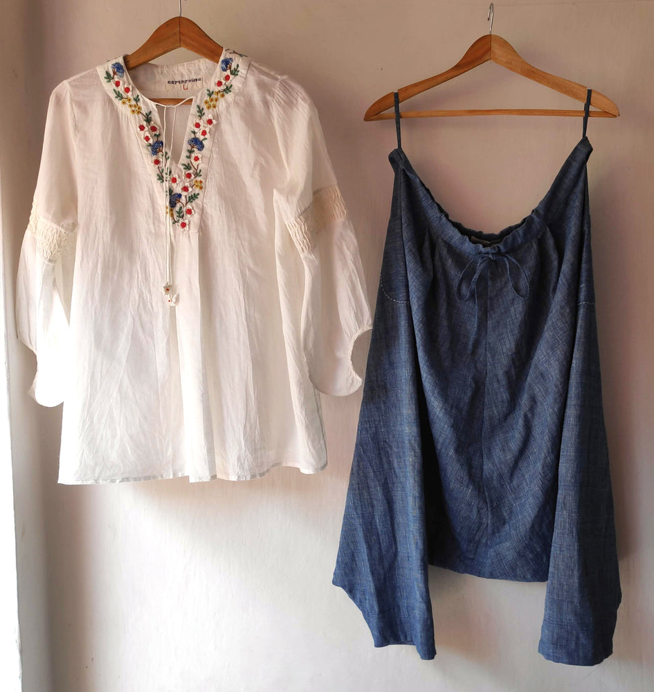 Patty Flared Tunic - hand embroidered on handwoven muslin