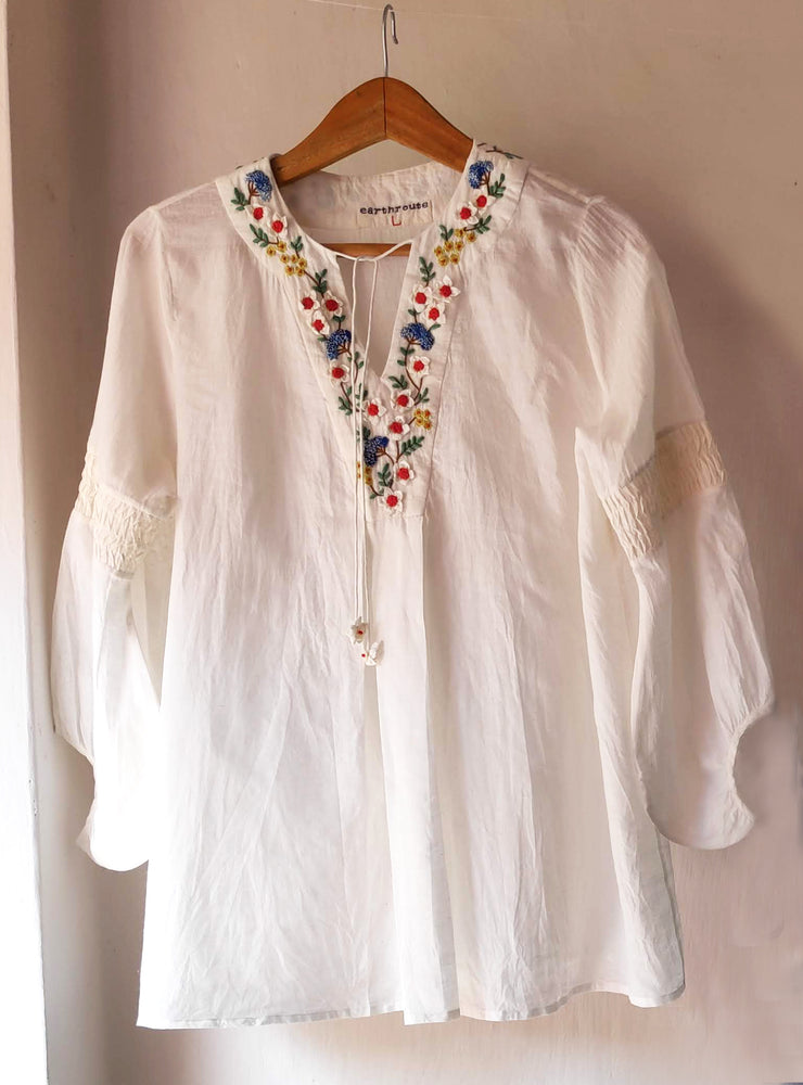 
                
                    Load image into Gallery viewer, Patty Flared Tunic - hand embroidered on handwoven muslin
                
            