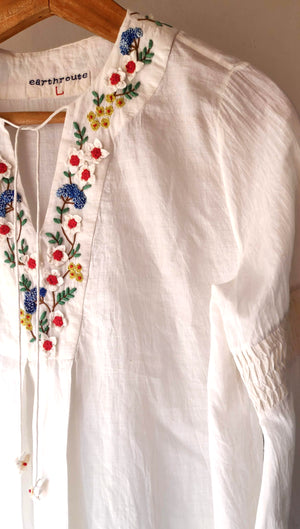 Patty Flared Tunic - hand embroidered on handwoven muslin
