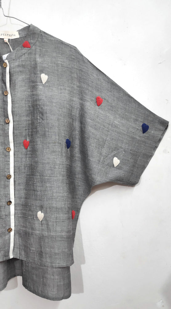 Presty Kimono Shirt - hand embroidered on handwoven cotton