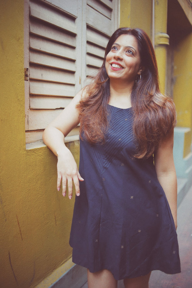 Pintuck Black Zari Dress
