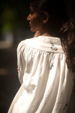 Reverie Cape - hand embroidered on handwoven cotton self check