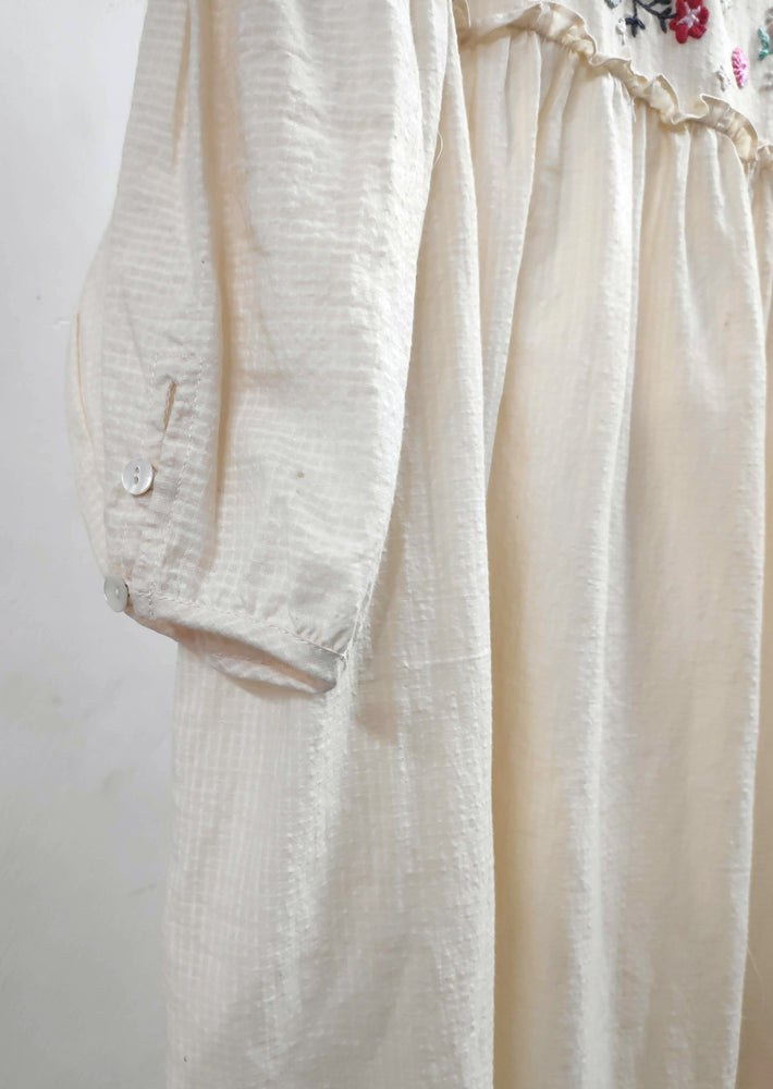 Rosa Tiered Dress- hand embroidered on handwoven cotton self check