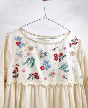 Rosa Tiered Dress- hand embroidered on handwoven cotton self check