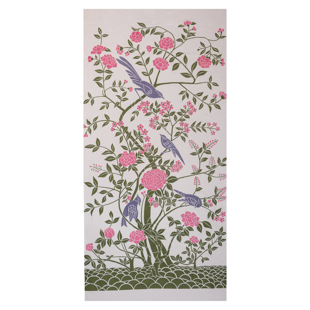 Birds of Paradise Panel -Pink/Grey/Mauve on white