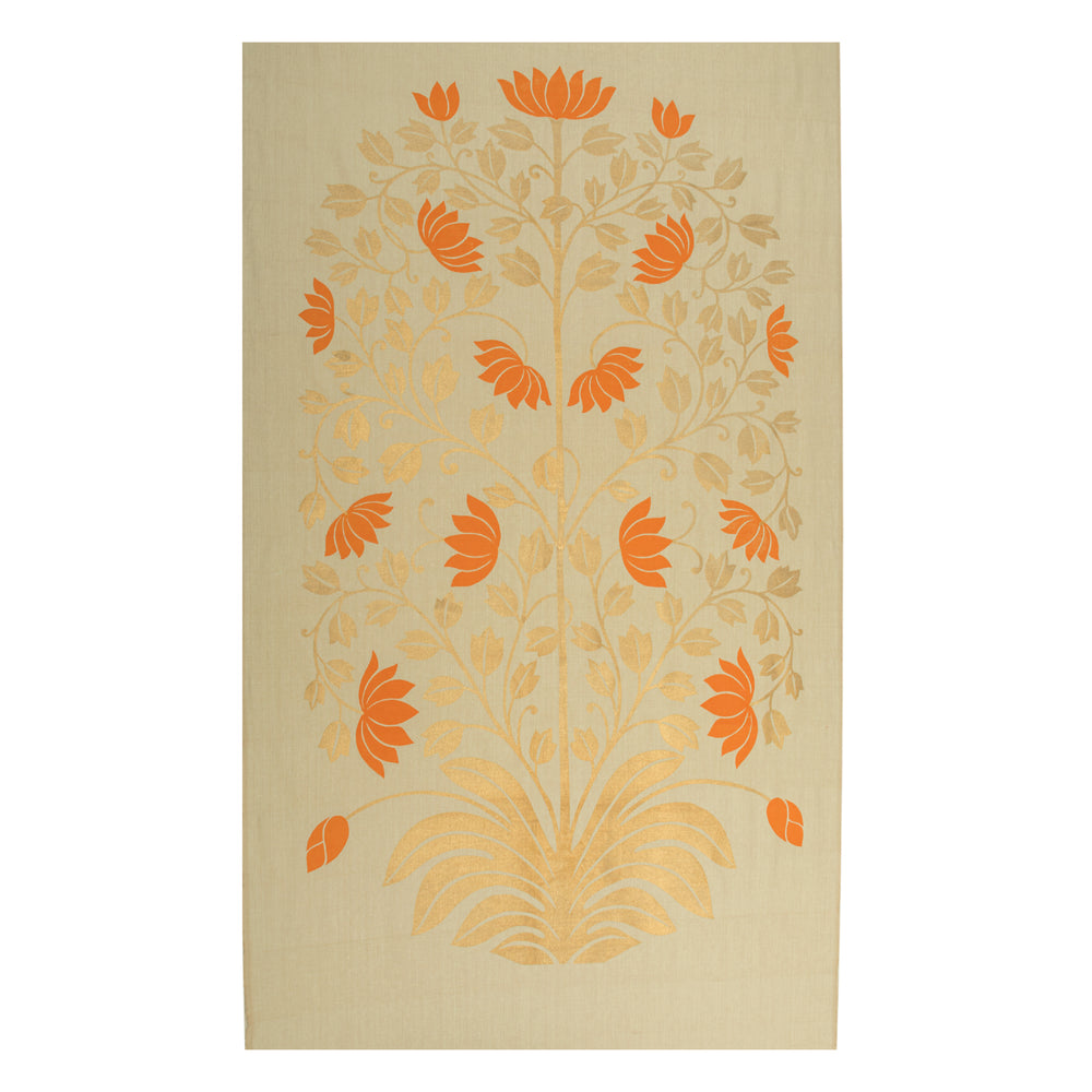 Lotus Tree  of Life Panel -Gold/orange on Khaki