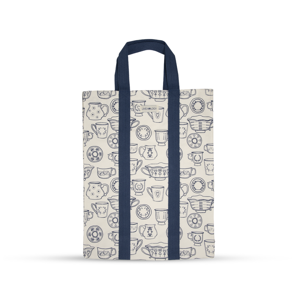 Shopping Bag with Webbing Handle - Cup & Saucer - Cream