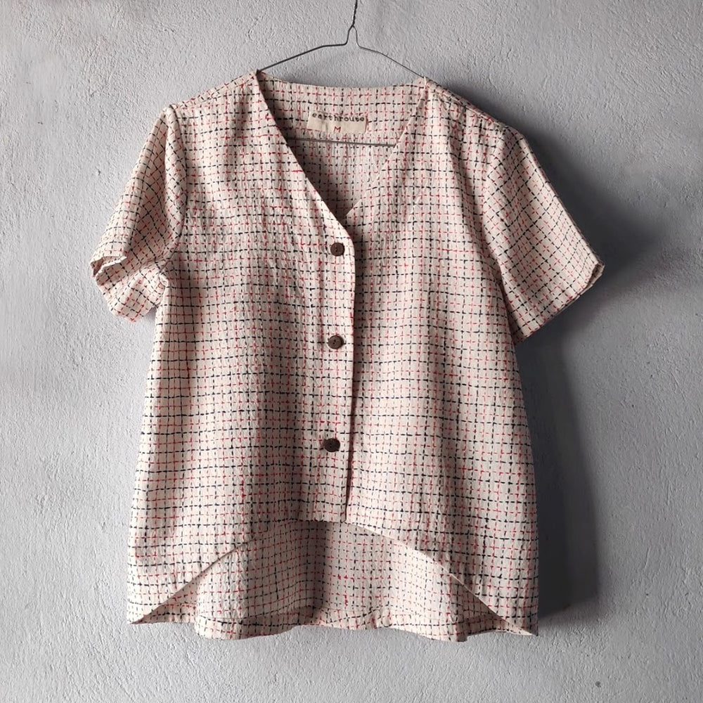 Kantha Cropped Shirt in Handwoven Cotton