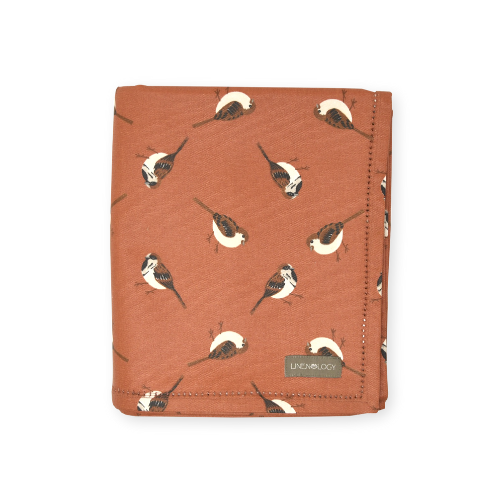 Acrylic Coated Table Cloth - Sparrows - Burnt Chilli