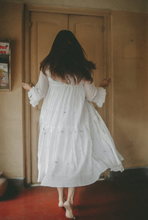 Two Tier  White Steps Longs Dress
