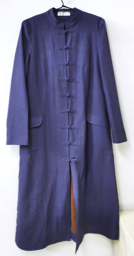 
                
                    Load image into Gallery viewer, Veronica Long Coat in handwoven cotton stripe
                
            