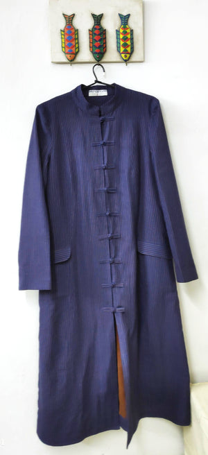 
                
                    Load image into Gallery viewer, Veronica Long Coat in handwoven cotton stripe
                
            