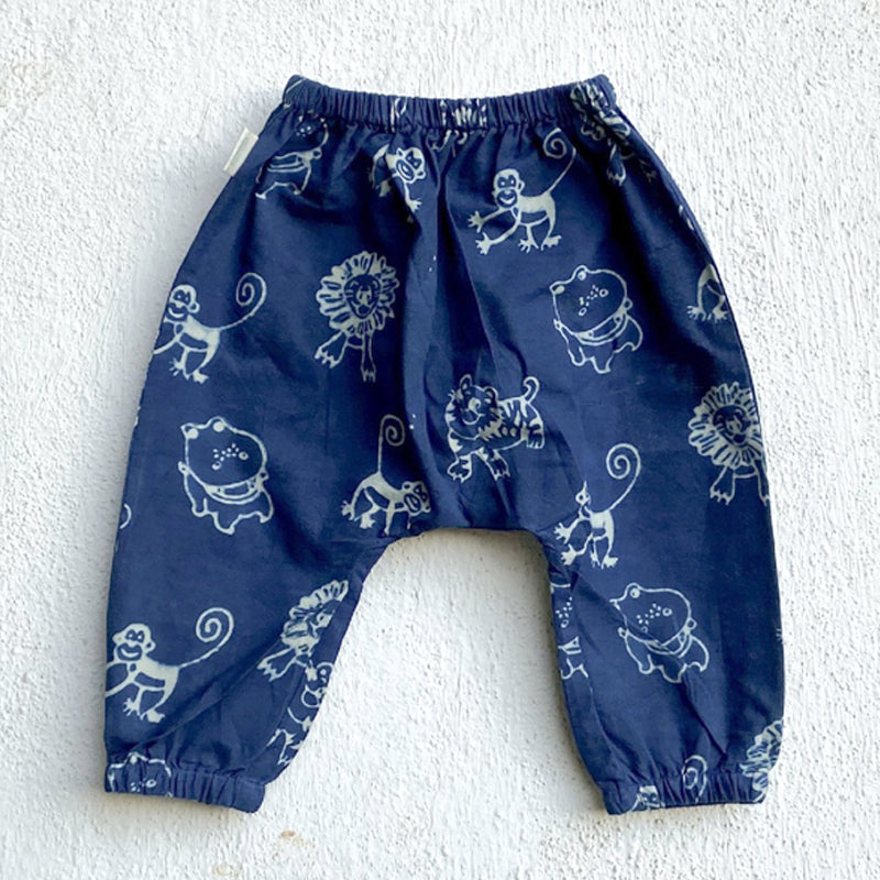 Unisex Organic White Angarakha Top + Zoo Print Indigo Pants