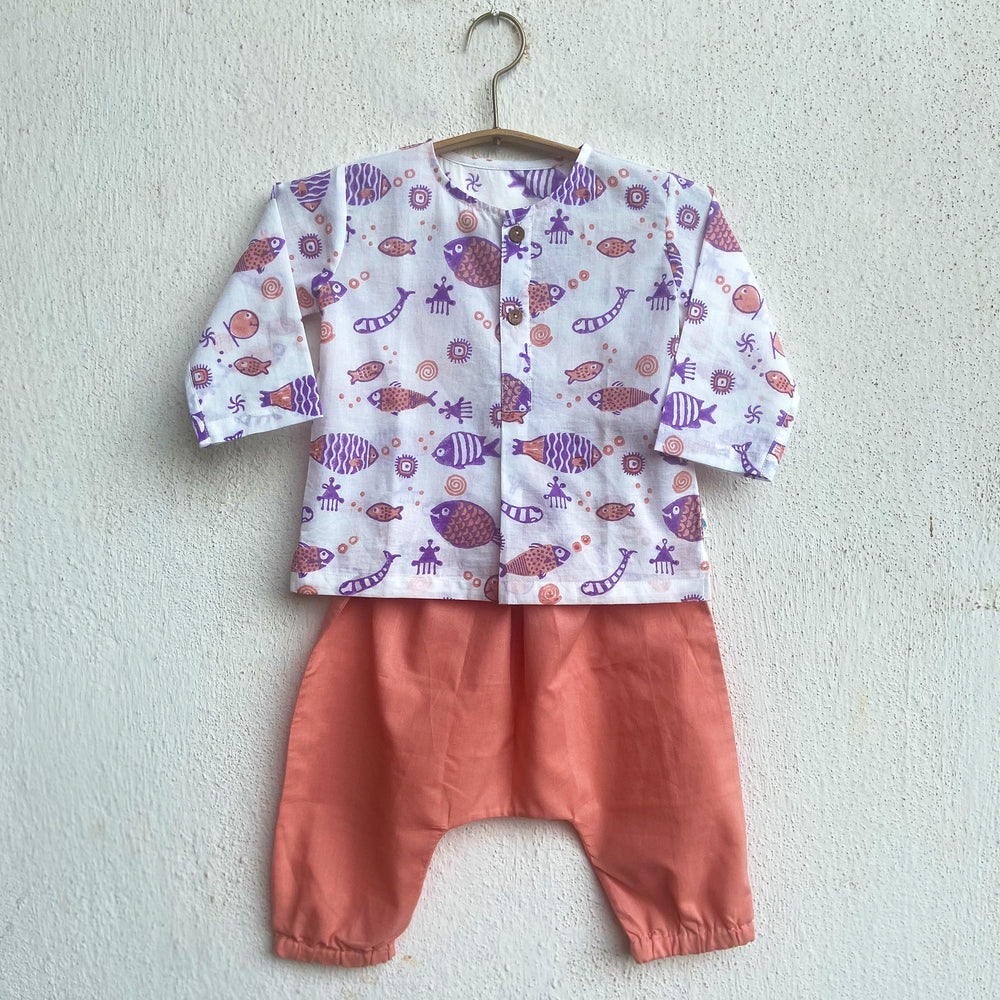 Unisex Organic Koi Peach Print Kurta + Pants