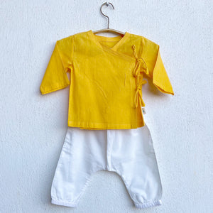Unisex Organic Yellow Angarakha + White Pants