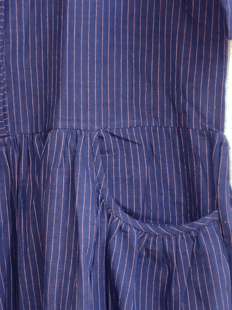 Blue Bird  Double breasted style dress in handwoven stripe