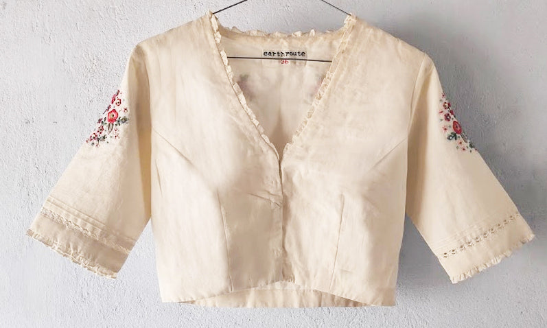 Hand Embroidered Blouse in Hand Woven Cotton Muslin