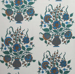 Mughal Vase - Turquoise, Ochre and Green on Off White